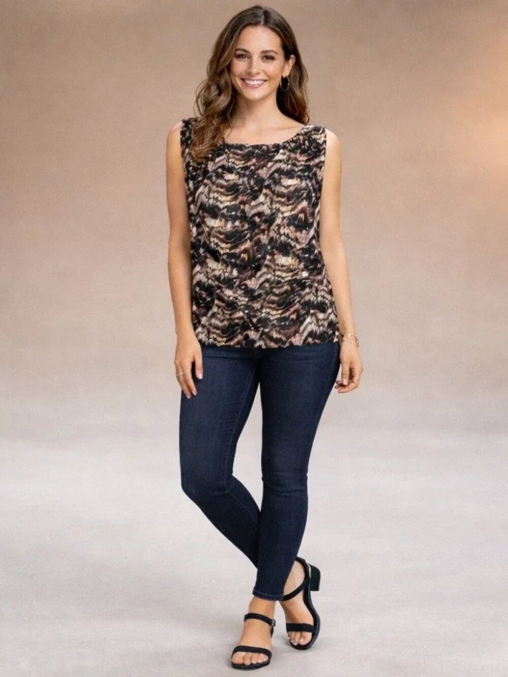 Alice And‎ Olivia Abstract Brown Sleeveless Top Silk Feel Boho Minimalist size S